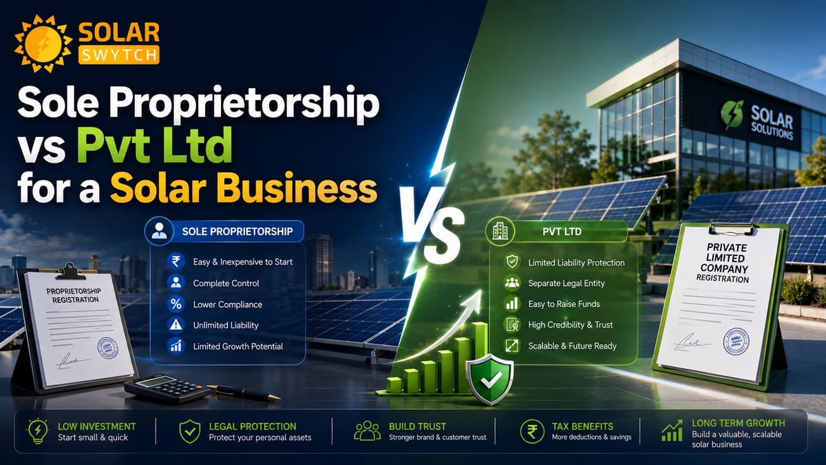 Sole Proprietorship vs Pvt Ltd for a Solar Business — illustrated guide cover