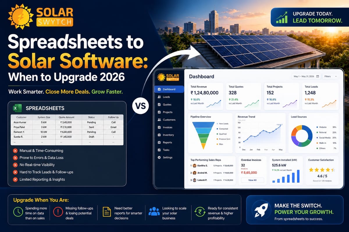 Spreadsheets to Solar Software: When to Upgrade 2026 — illustrated guide cover
