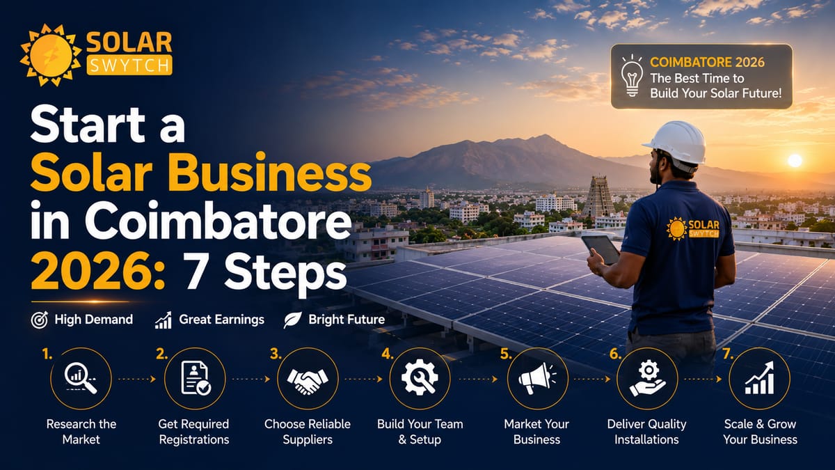 Start a Solar Business in Coimbatore 2026: 7 Steps — illustrated guide cover