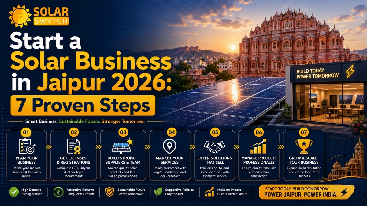 Start a Solar Business in Jaipur 2026: 7 Proven Steps — illustrated guide cover