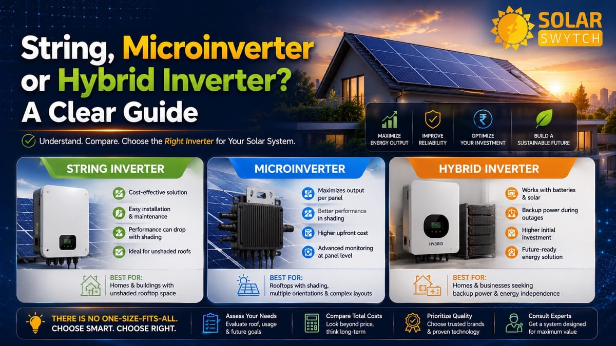 String, Microinverter or Hybrid Inverter? A Clear Guide — illustrated guide cover
