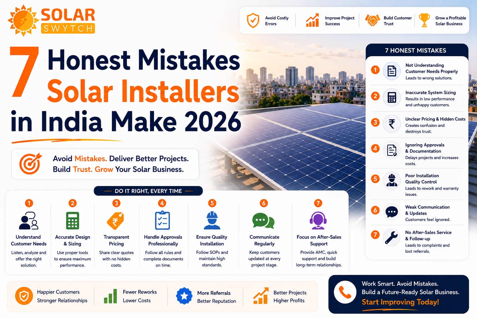 7 Honest Mistakes Solar Installers in India Make 2026 — illustrated guide cover