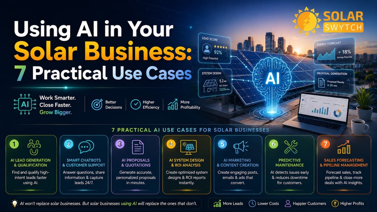 Using AI in Your Solar Business: 7 Practical Use Cases — illustrated guide cover
