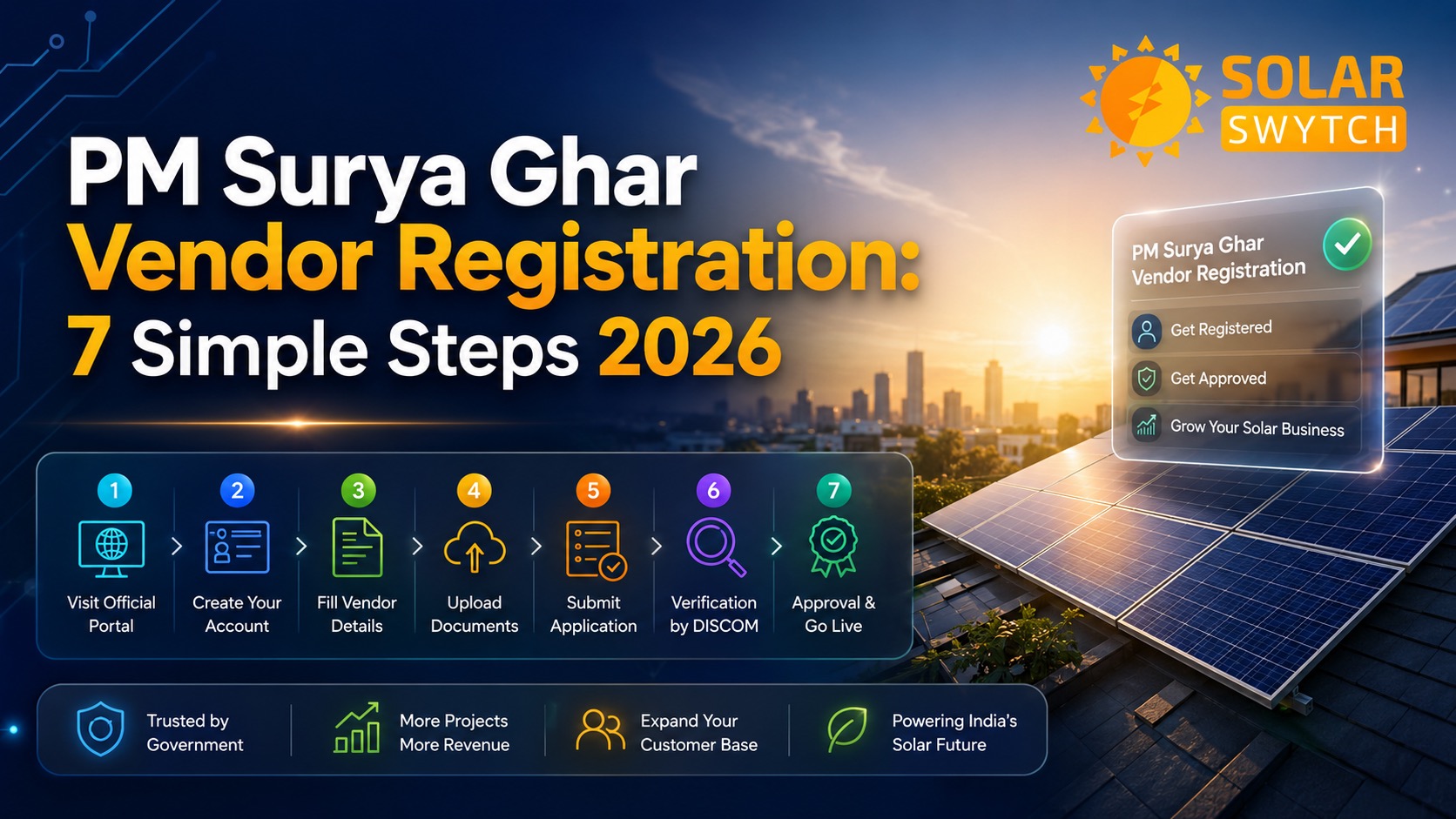 PM Surya Ghar Vendor Registration: 7 Simple Steps 2026 — illustrated guide cover