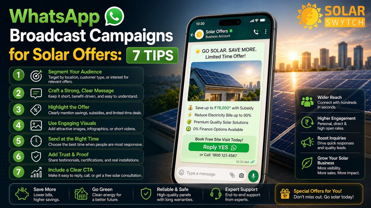 WhatsApp Broadcast Campaigns for Solar Offers: 7 Tips — illustrated guide cover